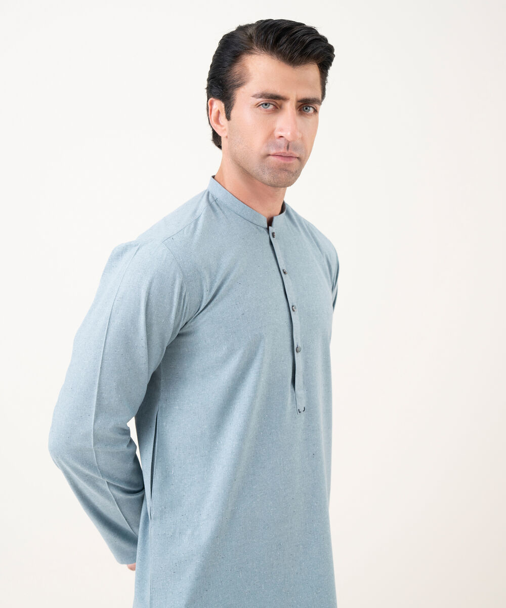 Men's Viscose Plain Sky Blue Kurta Trousers
