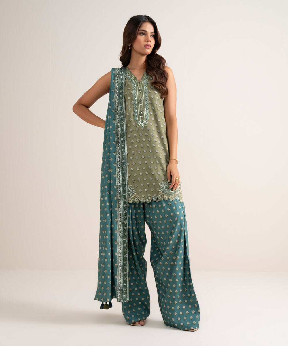 3 Piece - Embroidered Linen Suit