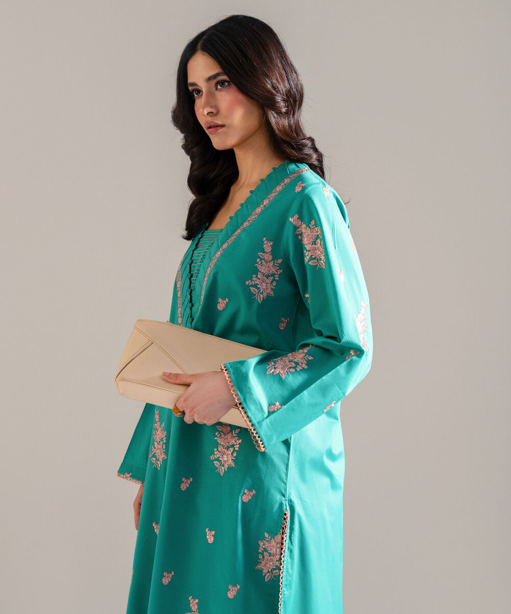 Women's RTW Lawn Embroidered Green  2 Piece Suit