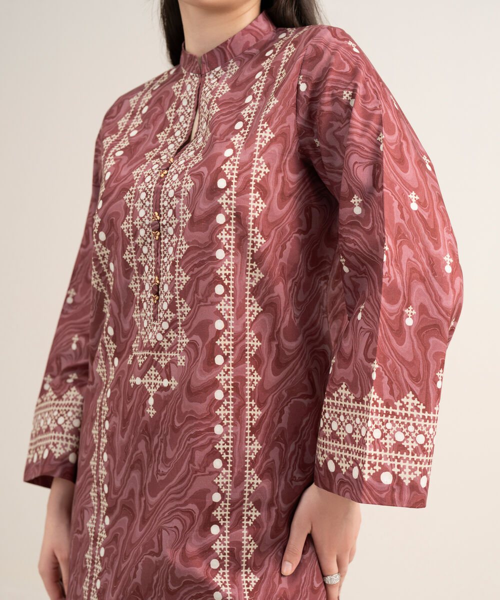 Women's Unstitched Lawn Printed Red 2 Piece Suit