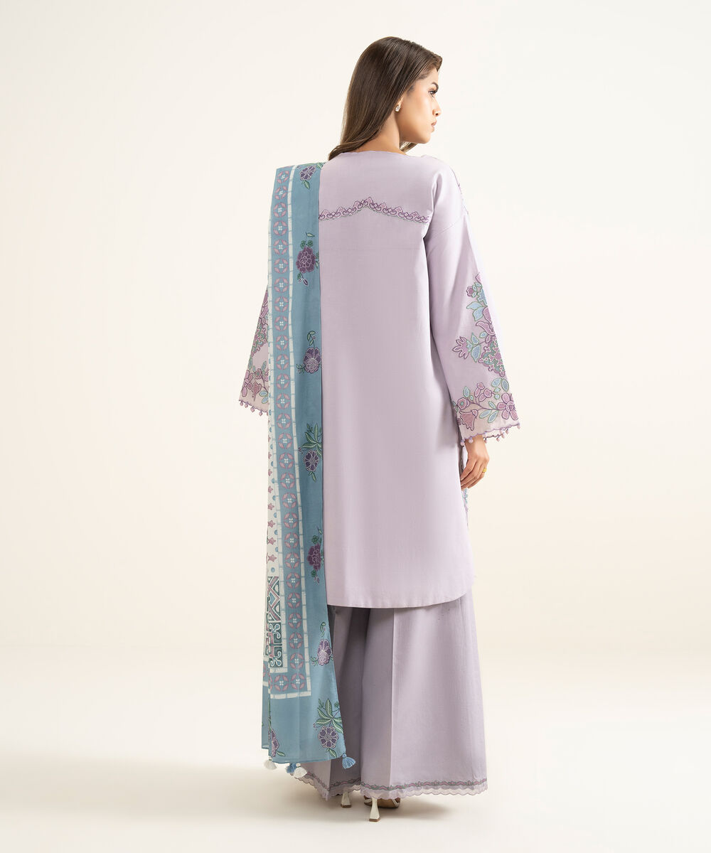Women's Unstitched Textured Lawn Embroidered Purple 3 Piece Suit