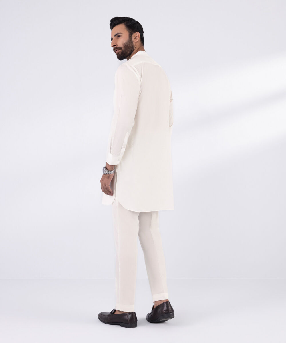 Men's 100% Cotton Stitched Plain White Stitched Suit