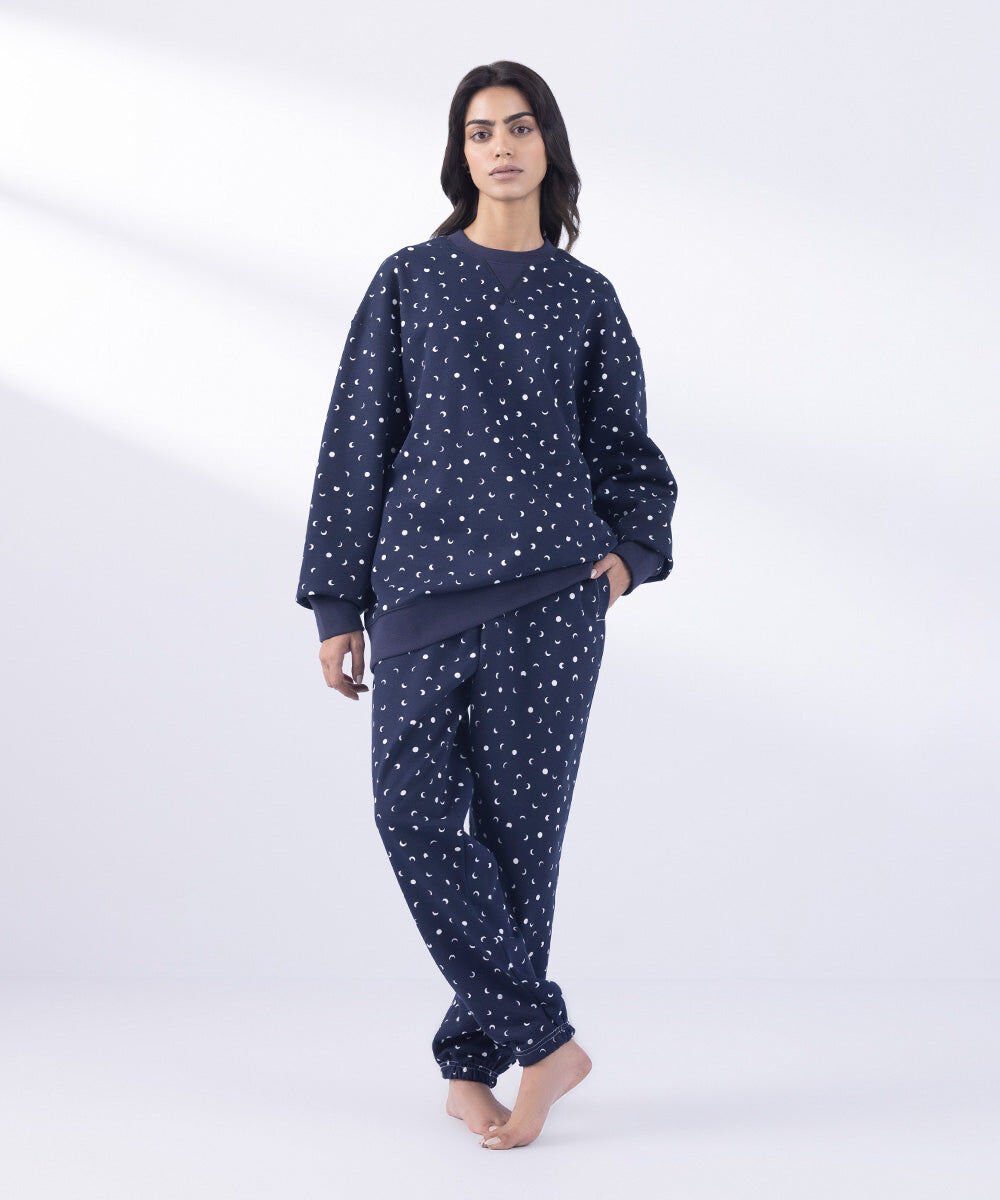 Printed Oversized Sweatshirt Woman - Blue Printed Oversized Sweatshirt