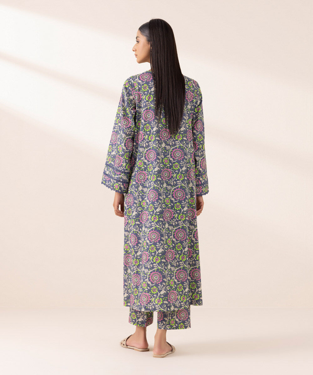 Women's Pret Cross Hatch Blue Printed A-Line Shirt