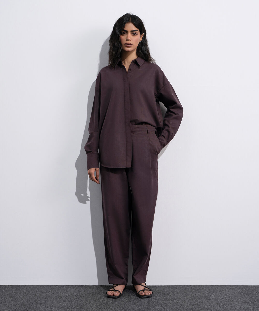 Women's Brown Linen Blend Slouchy Trousers