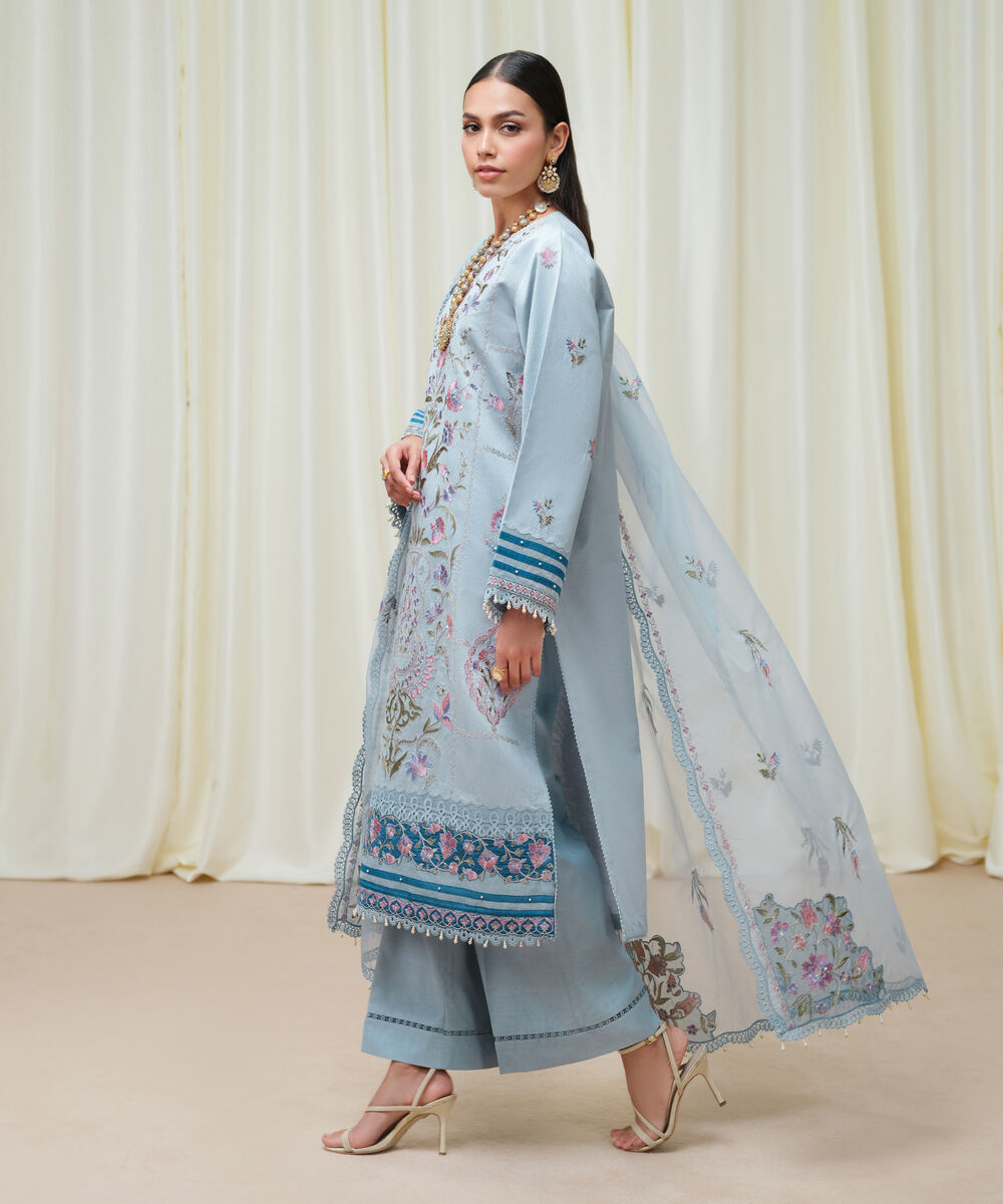 Women's Unstitched Cotton Net Dyed Three Piece Suit