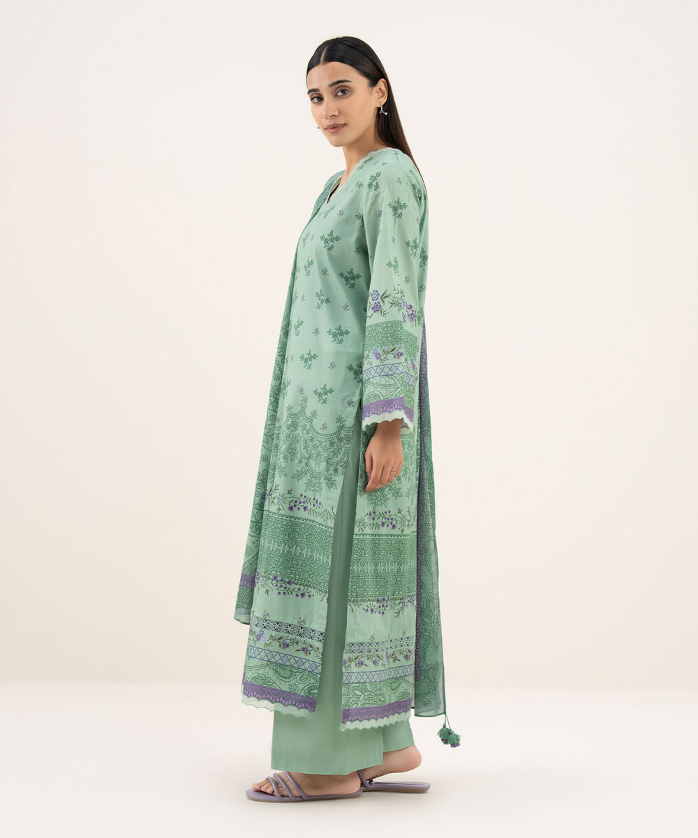 Women's Unstitched Lawn Printed Green 3 Piece Suit