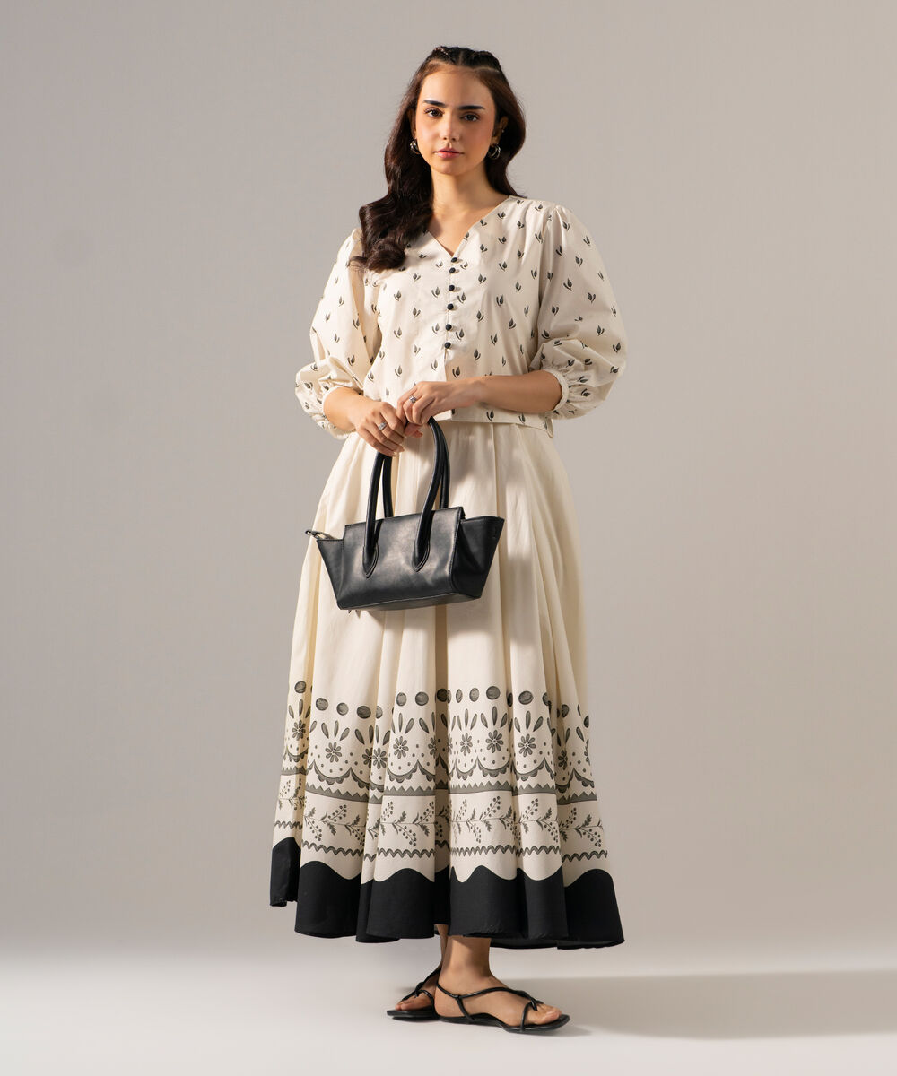 Women's RTW Poplin Printed Off White Top