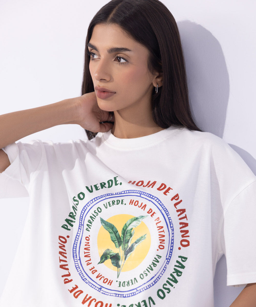 Women's Western Wear White Loose Fit Graphic T-Shirt