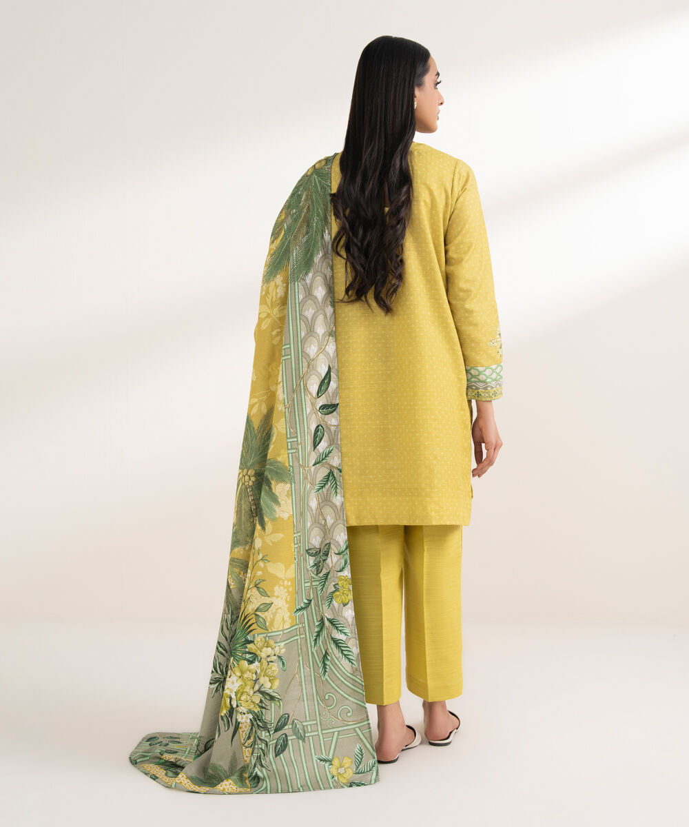 Women's RTW Khaddar Embroidered Yellow 3 Piece Suit
