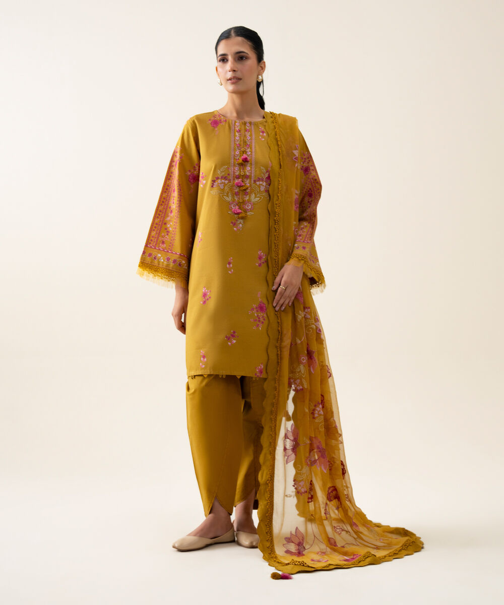 Women's Unstitched Blended Chiffon Printed Light Grey 3 Piece Suit