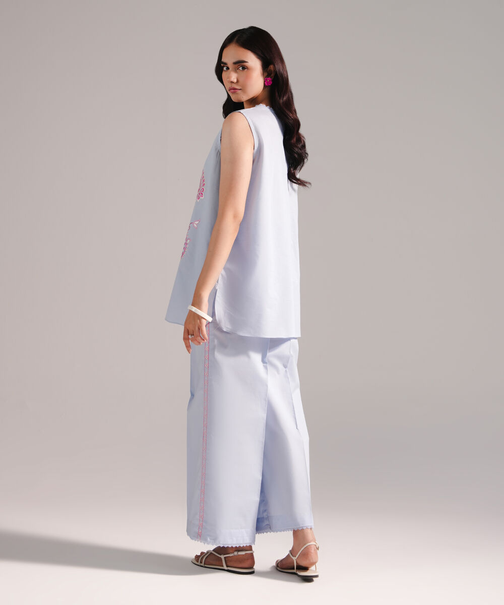 Women's RTW Zari Lawn Embroidered Ice Blue Straight Shirt