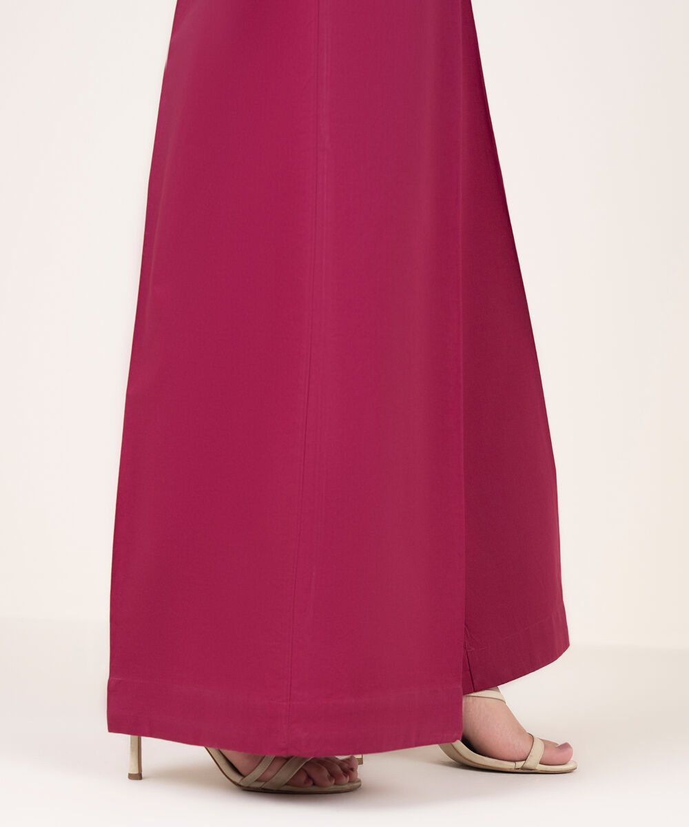 Women's RTW Cotton Solid Magenta Flared Pants