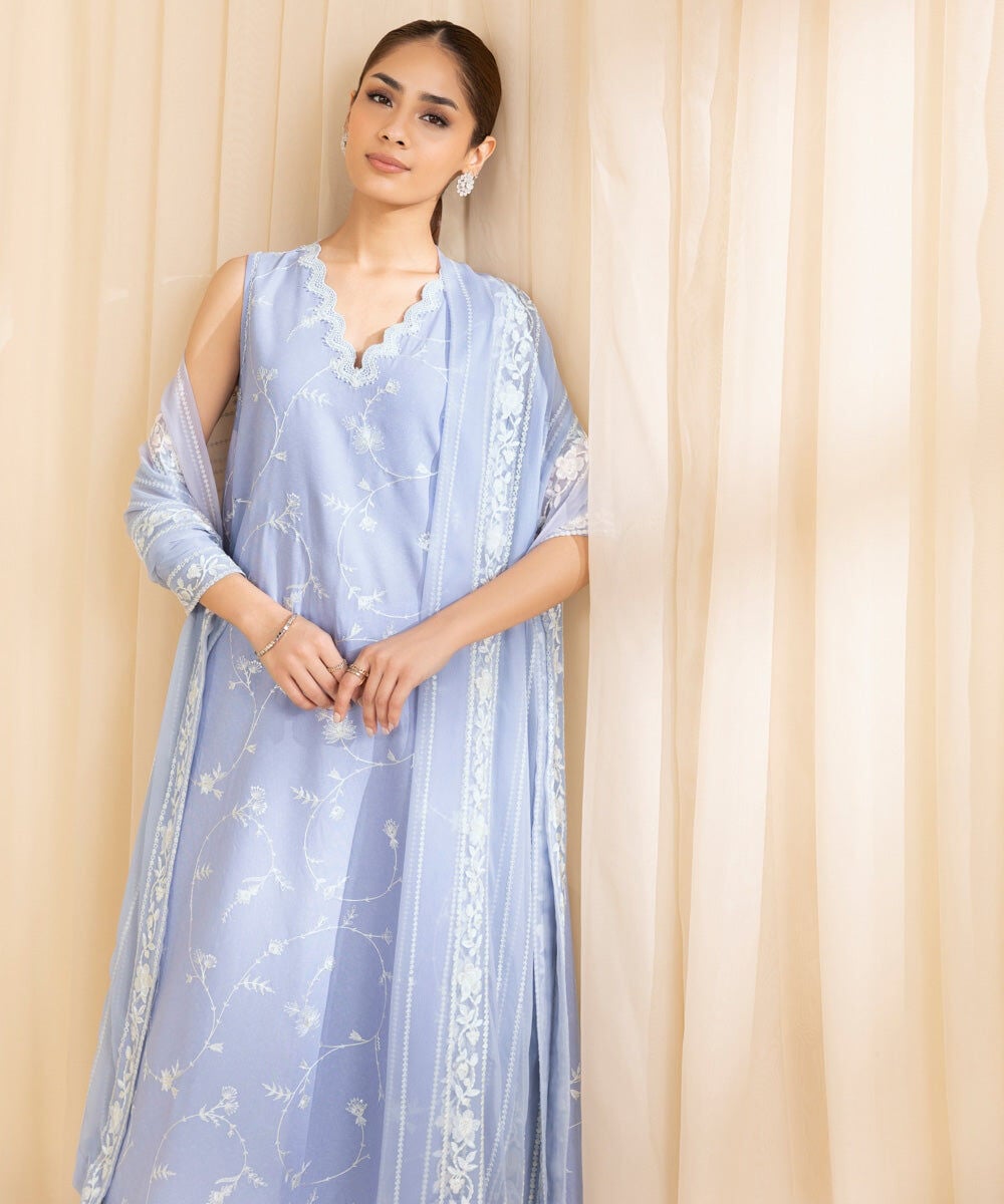 3 Piece -  Embroidered Karandi Suit