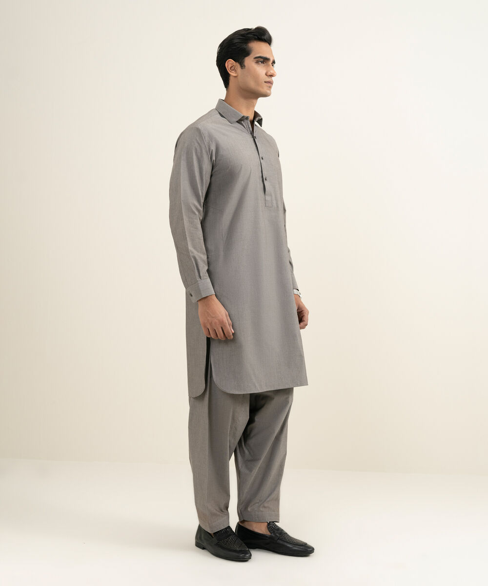 Men's mauve Blended Yarn Dyed Kameez Shalwar