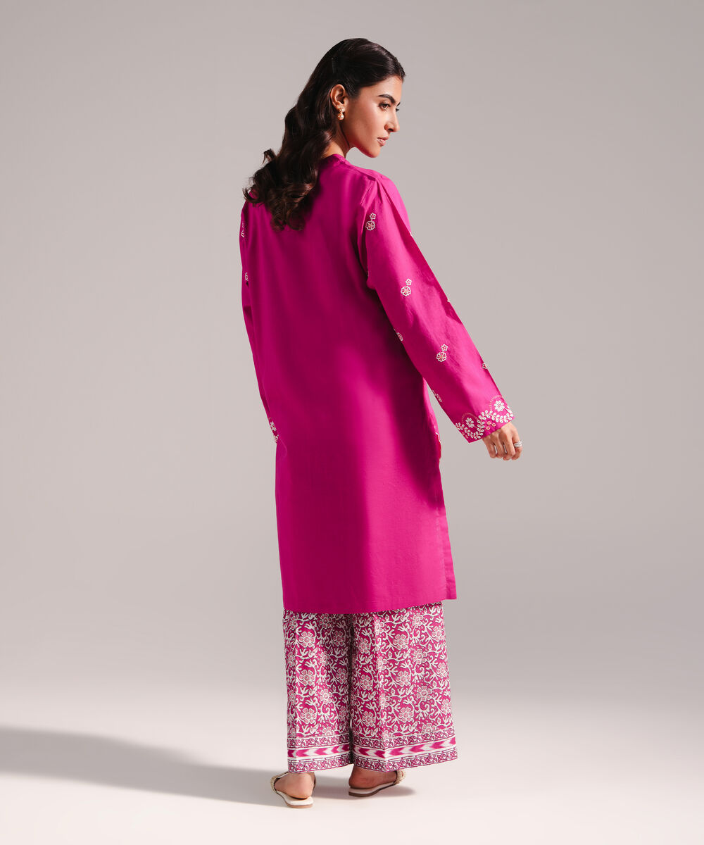 Women's RTW Crosshatch Embroidered Pink Straight Shirt