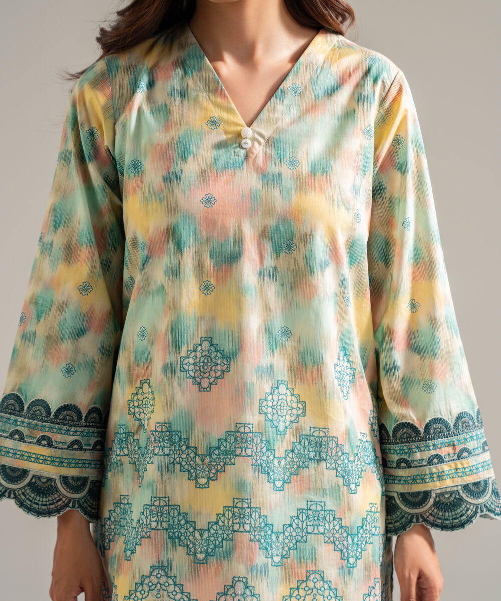 Women's RTW Cambric Embroidered Mint Green 2 Piece Suit