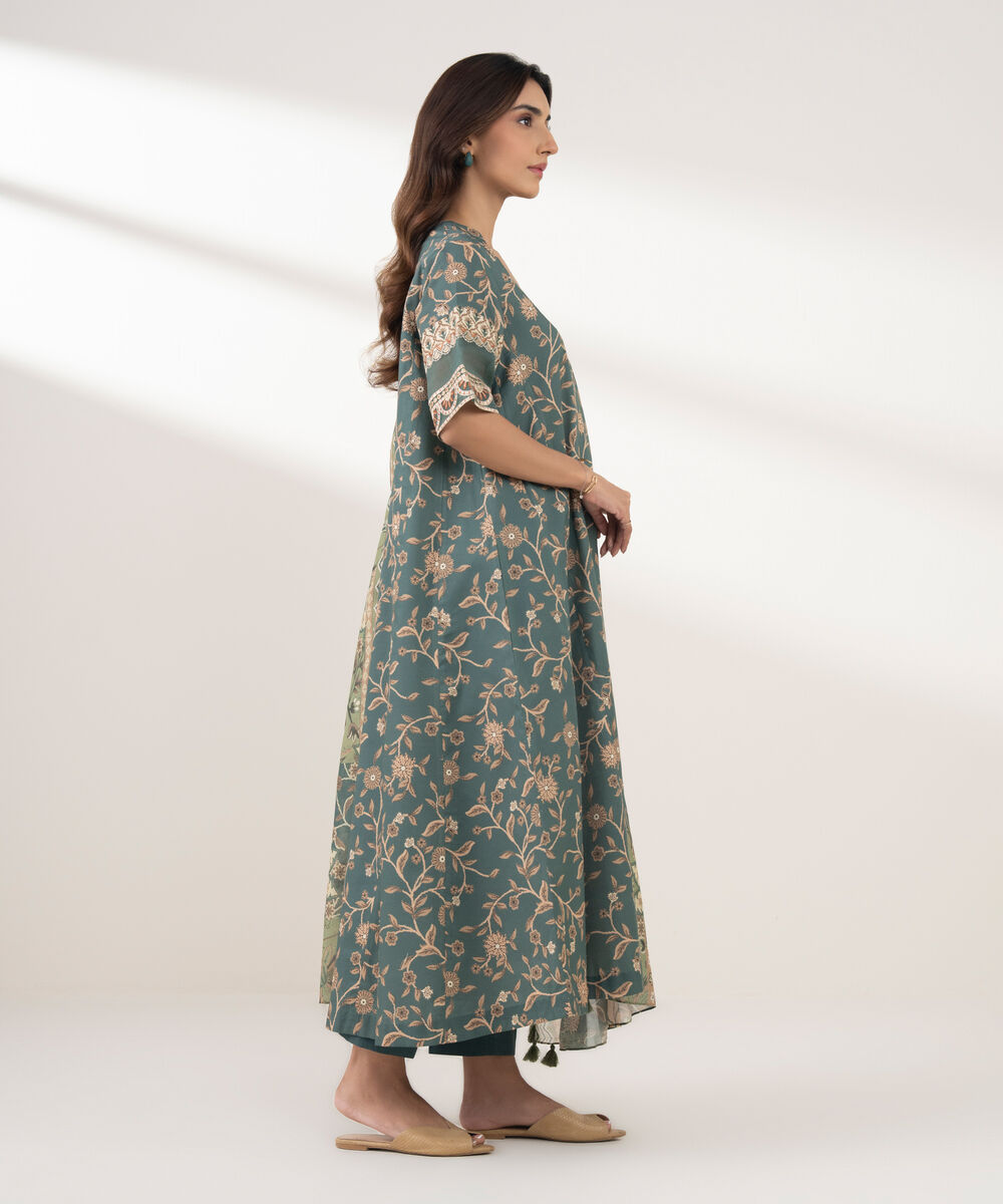 Women's Unstitched Lawn Printed Green 3 Piece Suit