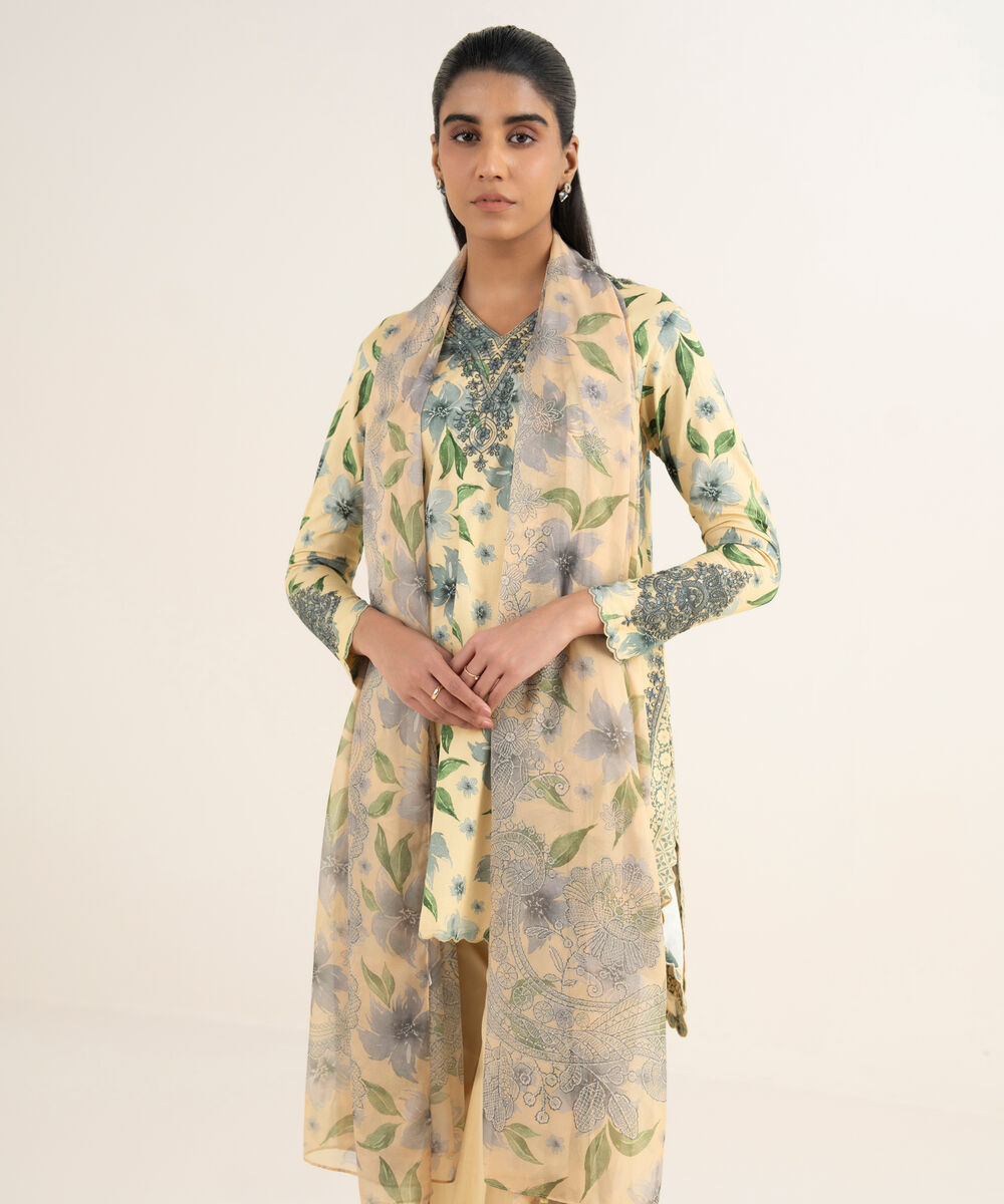 Women's Unstitched Lawn Embroidered Multi 3 Piece Suit