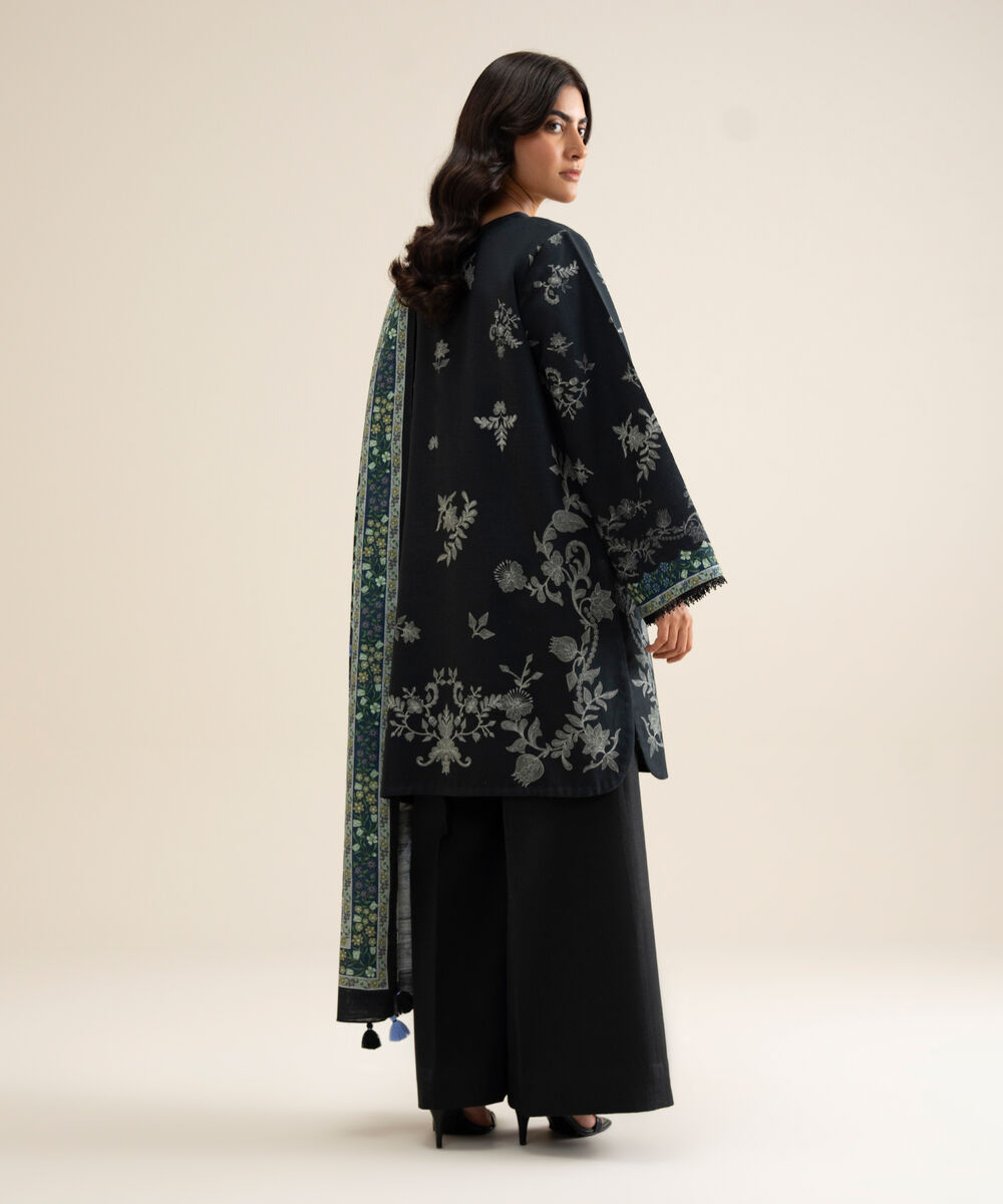 Women's Unstitched Lawn Printed Black 3 Piece Suit