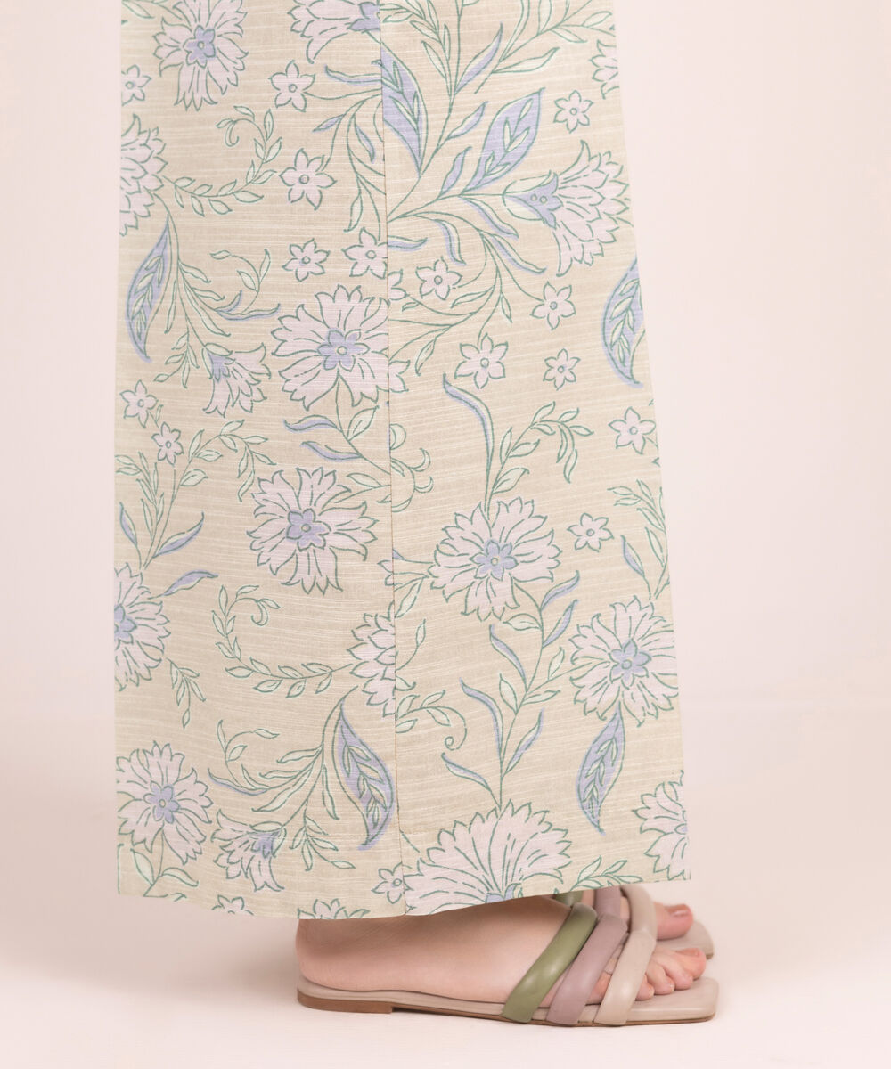 Women's RTW Khaddar Printed Beige Flared Pants