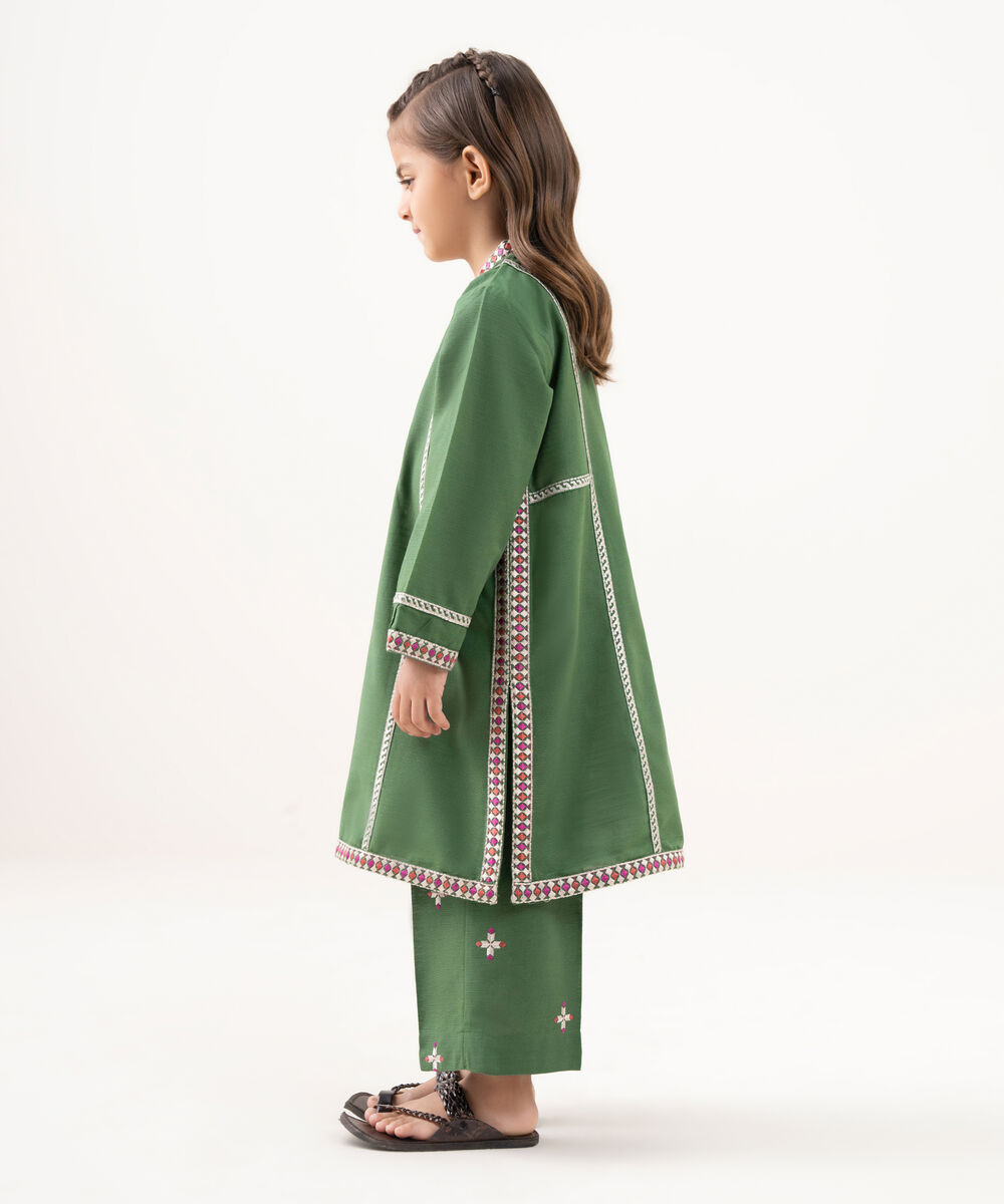 Girl's Light Khaddar Embroidered Green 2 Piece Suit