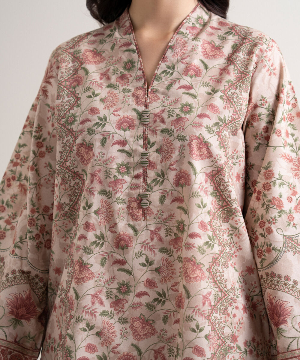 Women's Unstitched Lawn Printed Pink 3 Piece Suit
