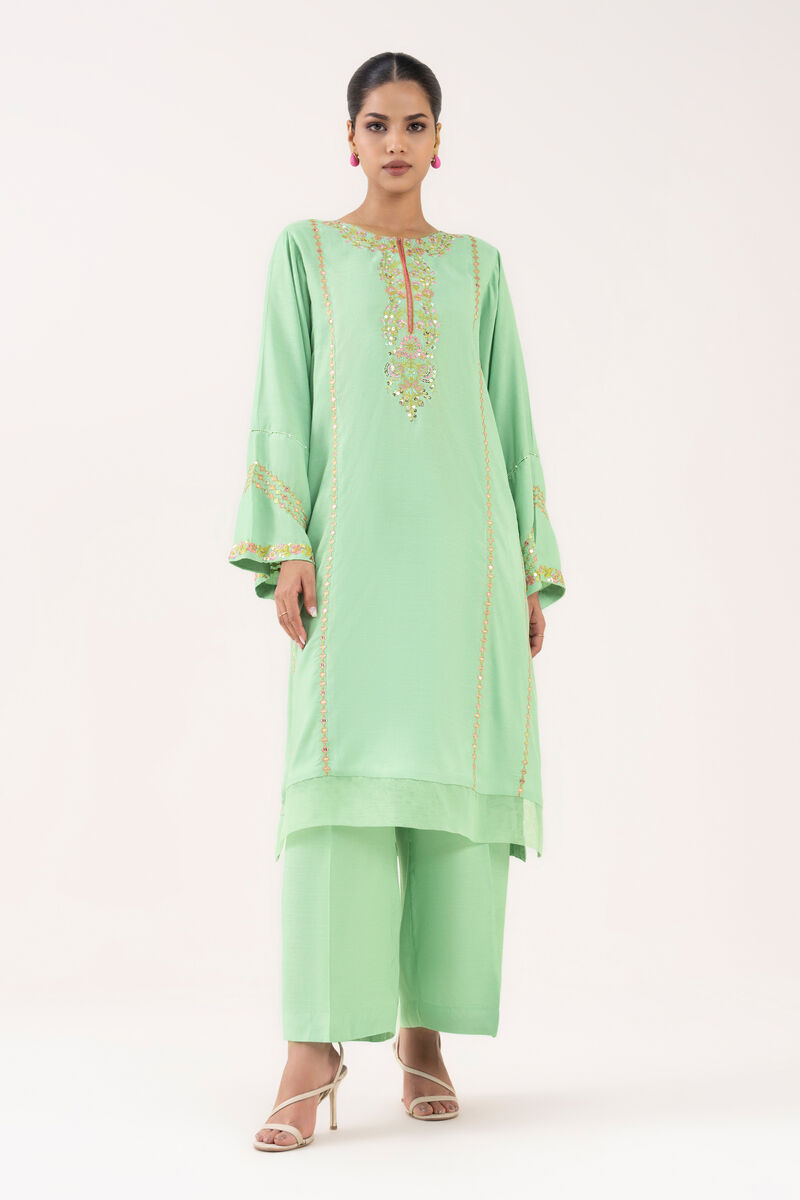2 Piece - Embroidered Raw Silk Suit
