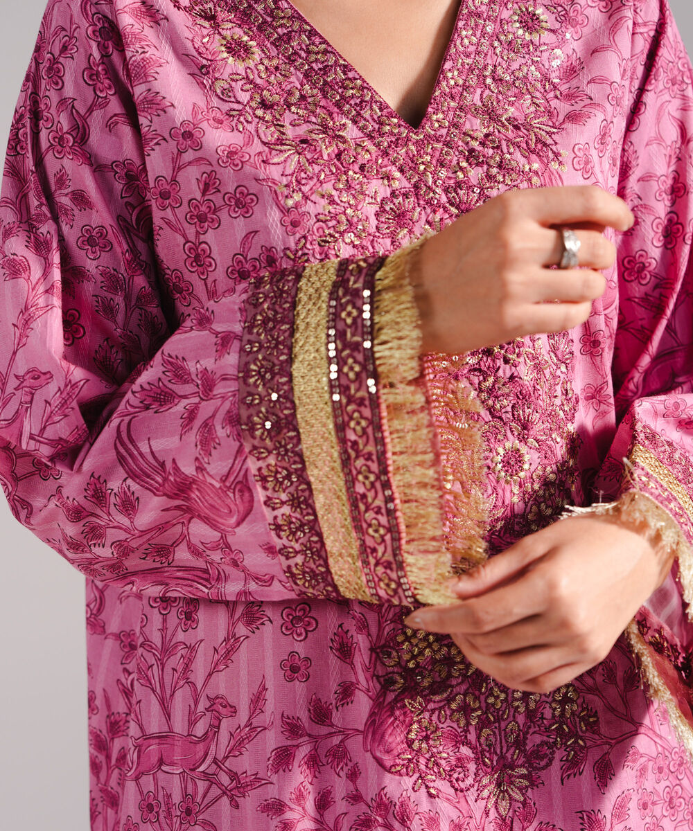 Women's RTW Leno Kara Embroidered Pink A-Line Shirt