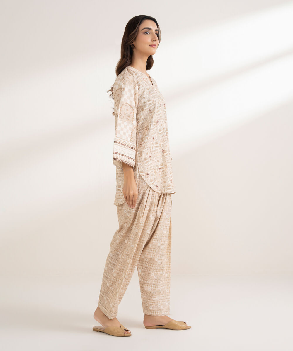 Women's RTW Arabic Khaddar Embroidered Straight Beige Shirt