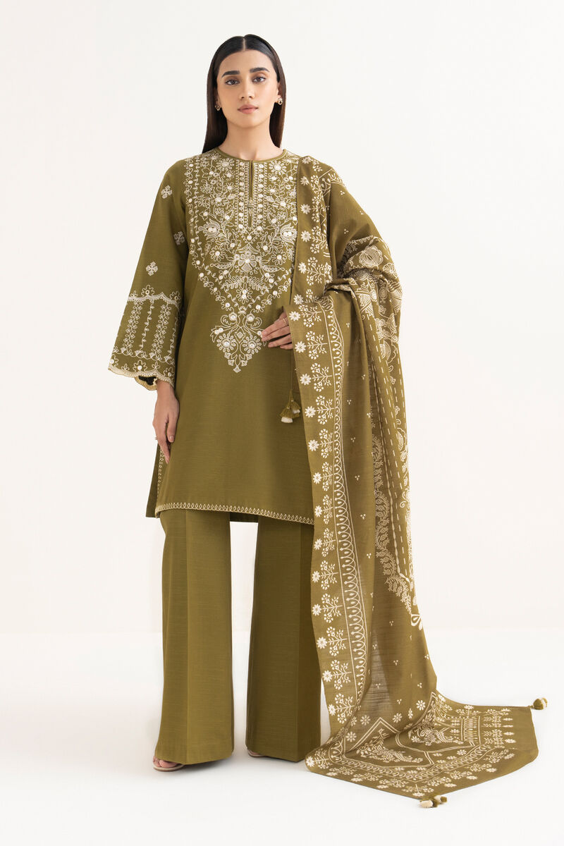 3 Piece - Embroidered Light Khaddar  Suit