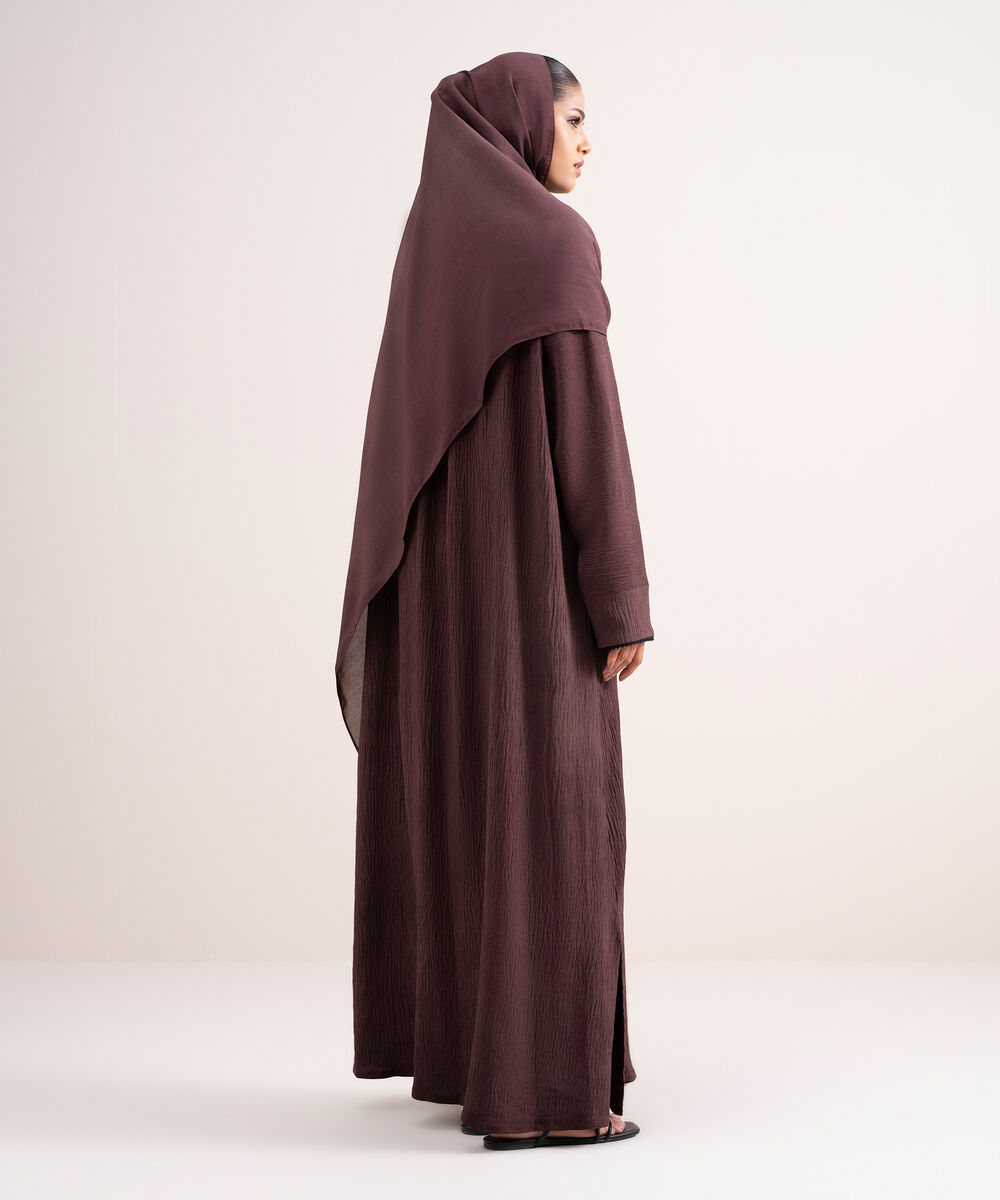 Women's Polyster Brown Raglan Abbaya Set