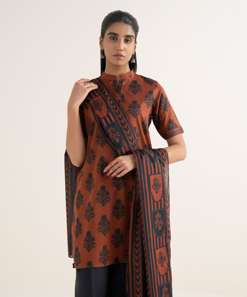Women's Unstitched Lawn Printed Red 2 Piece Suit