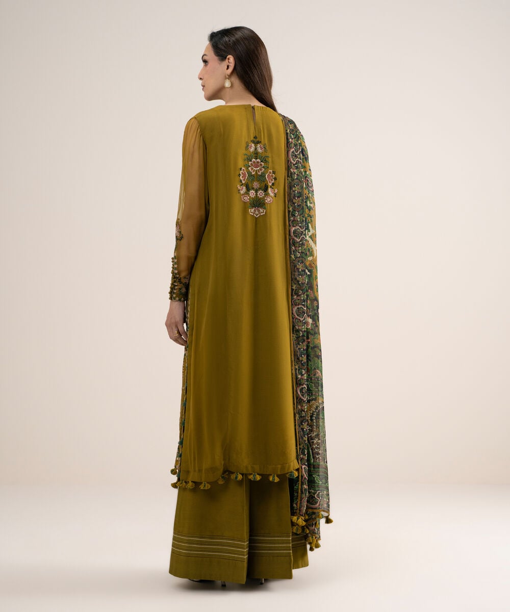3 Piece - Embroidered Chiffon Suit — Sapphire view 3