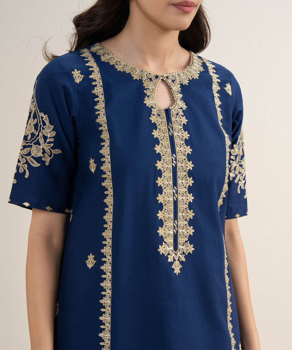 Women's Unstitched Lawn Embroidered Blue 3 Piece Suit