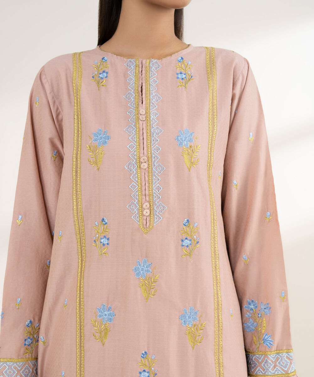 Women's RTW Dobby Pink Embroidered Boxy Shirt