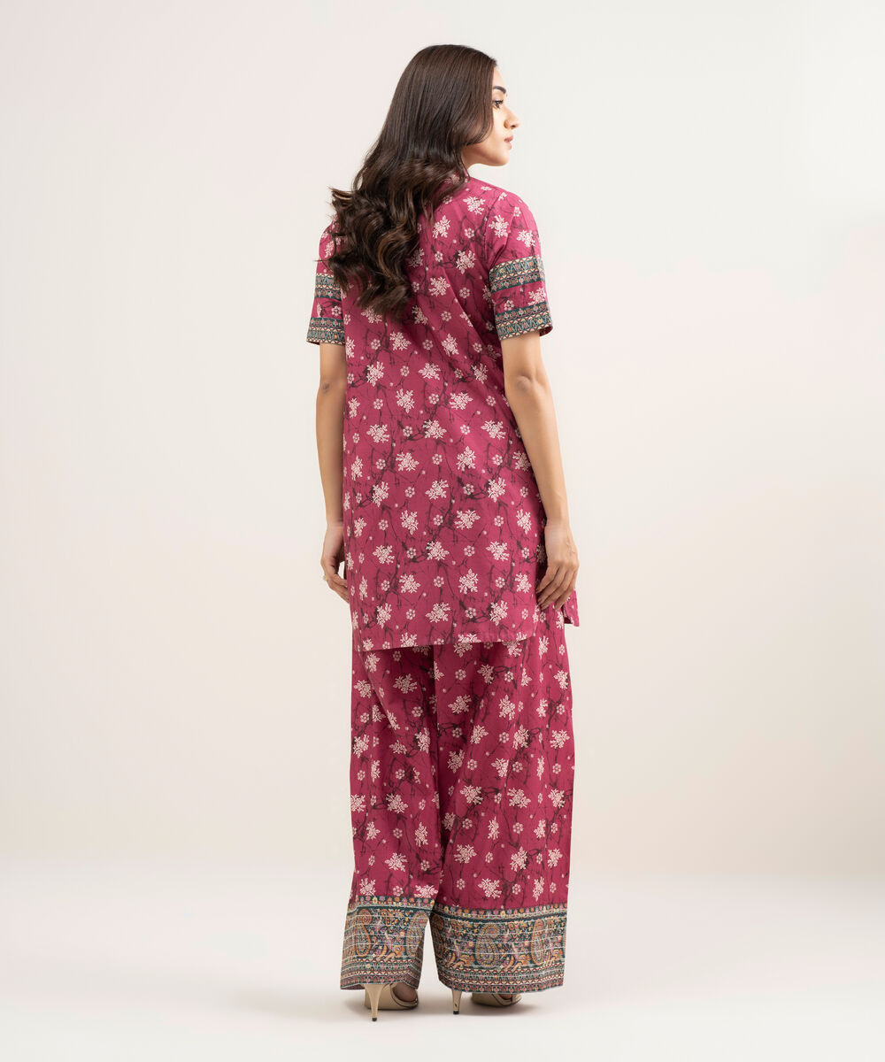 Women's Unstitched Lawn Printed Pink 2 Piece Suit