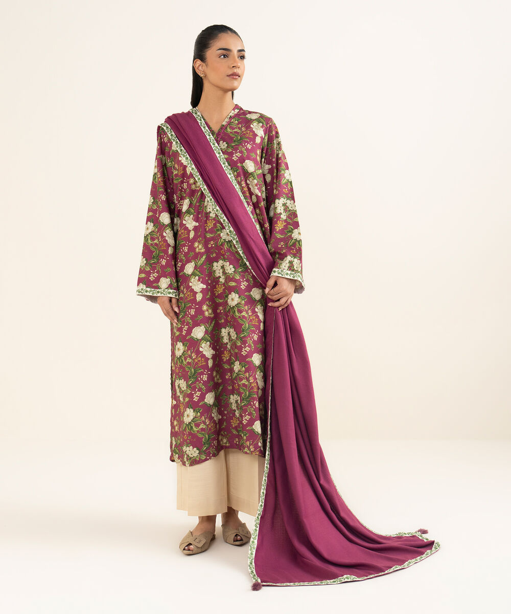 Women's RTW Light Khaddar Embroidered Pink A-Line Shirt