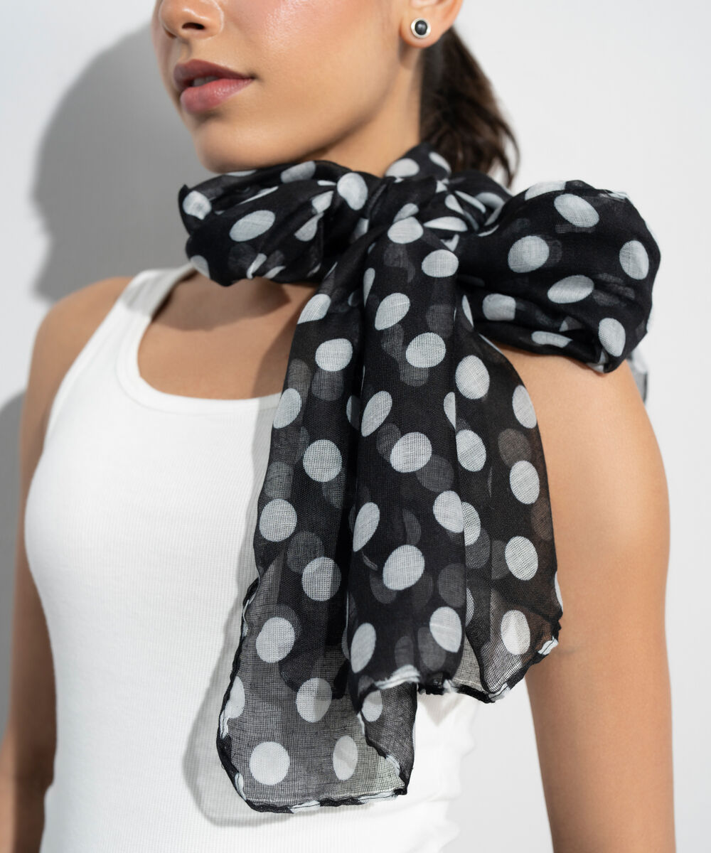 Women's Western Black Polka Dot Printed Scarf