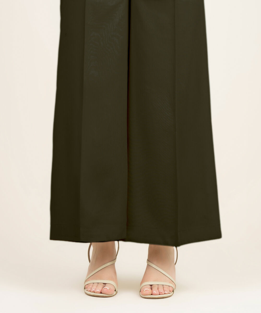 Women's RTW Viscose Linen Solid Green Culottes