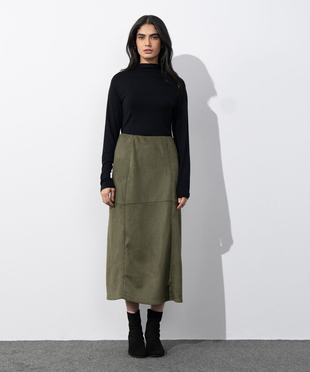 Women's Western Wear Green Faux Suede Skirt