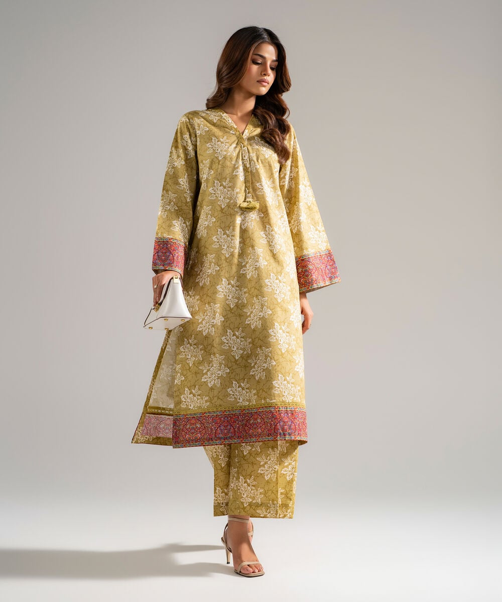 Women's RTW Lawn Printed Green 2 Piece Suit
