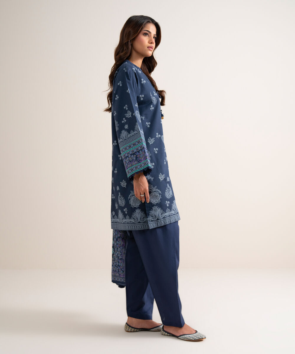 Women's Unstitched Printed Lawn Blue 3 Piece Suit