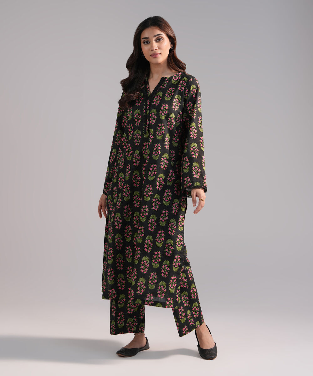 Women's RTW Crosshatch Printed Black Straight Shirt