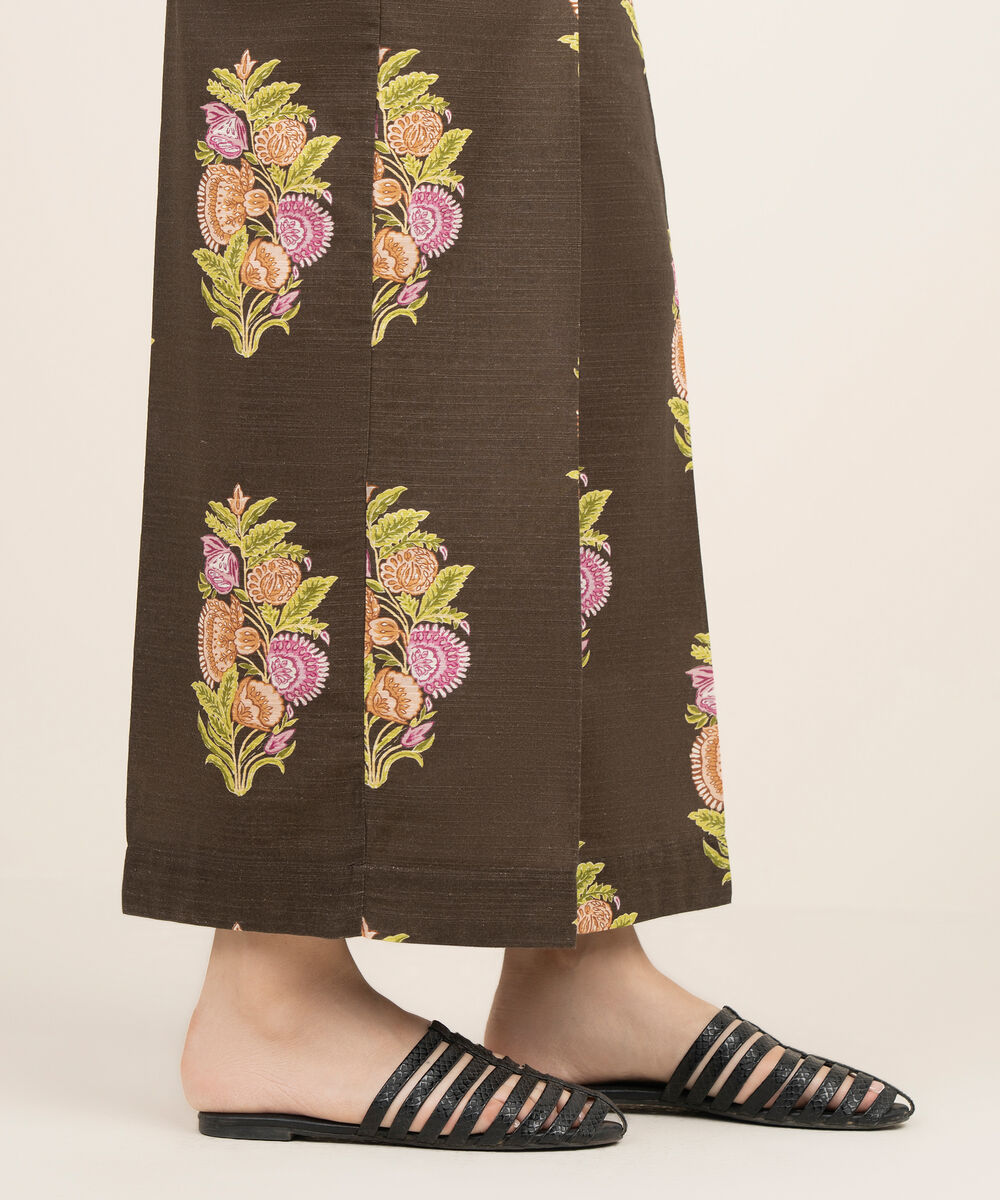 Women's RTW Cambric Printed Brown Flared Pants