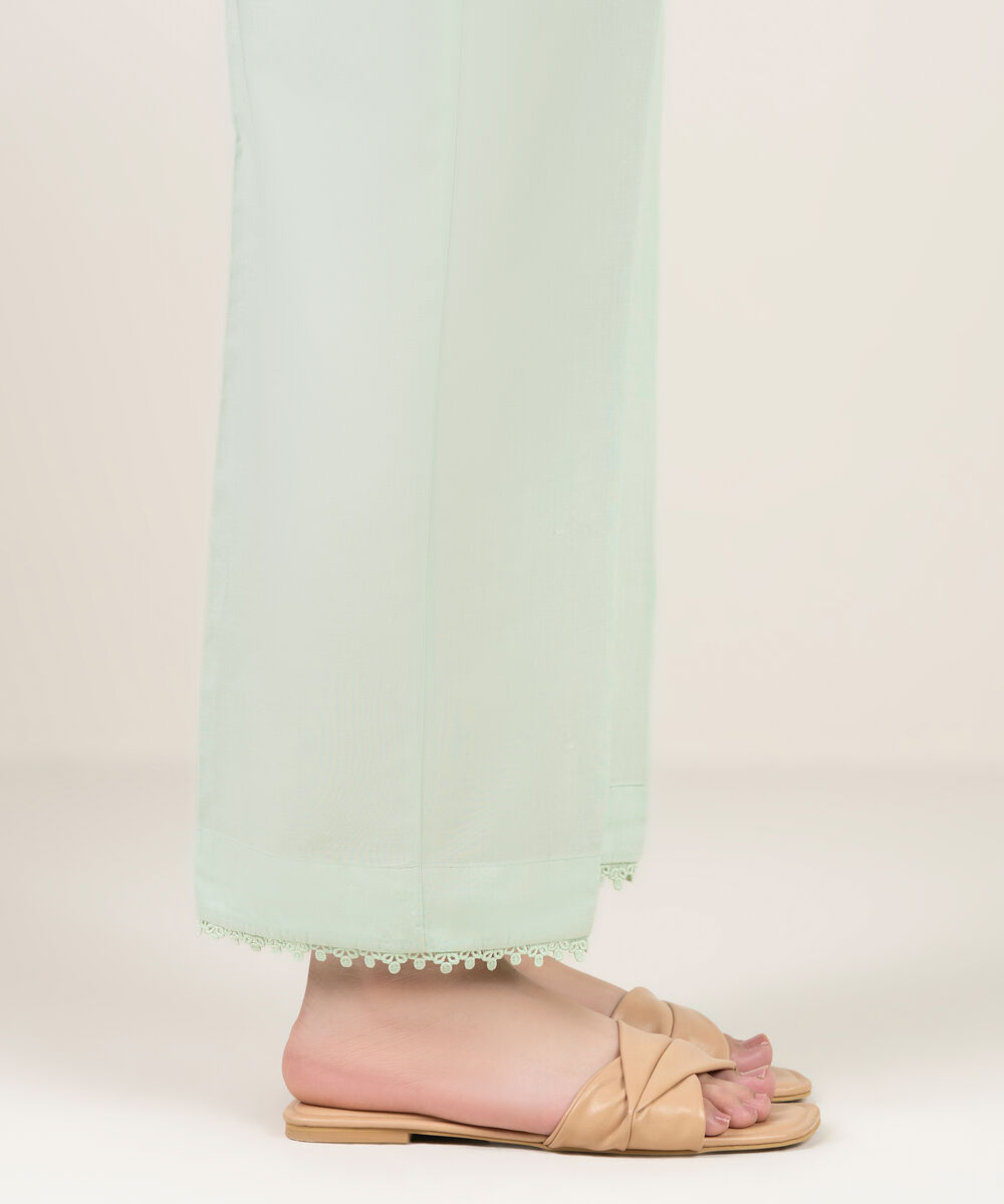 Women's RTW Cambric Solid Mint Green Straight Pants