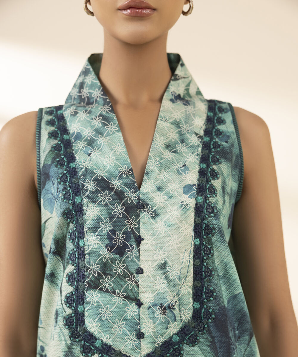 Unstitched Women's Green Lawn Shirt Trousers