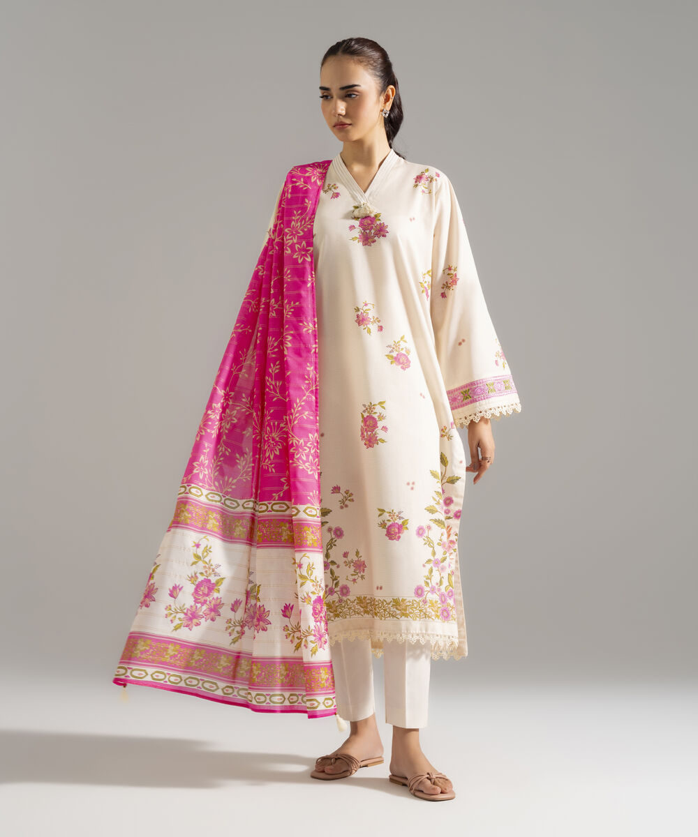 Zari Voile Printed Pink Dupatta