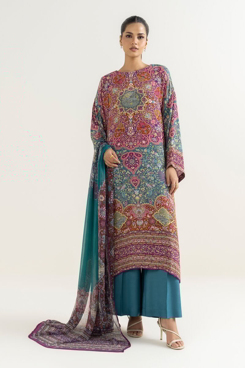 3 Piece - Printed Silk Suit
