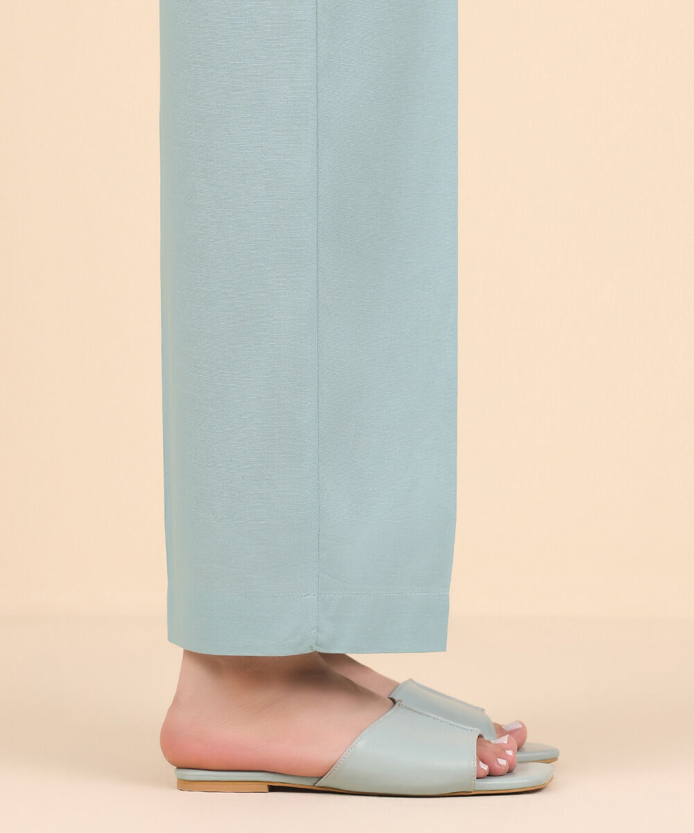 Women's Pret Cambric Blue Solid Straight Pants
